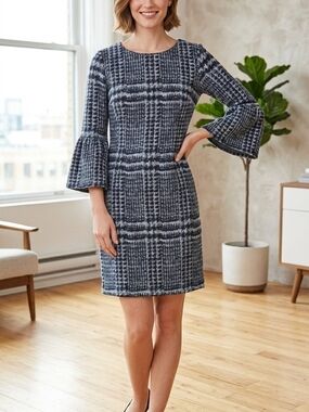 Talbots Plaid Bell-Sleeve Sheath Dress Size Sz 8
